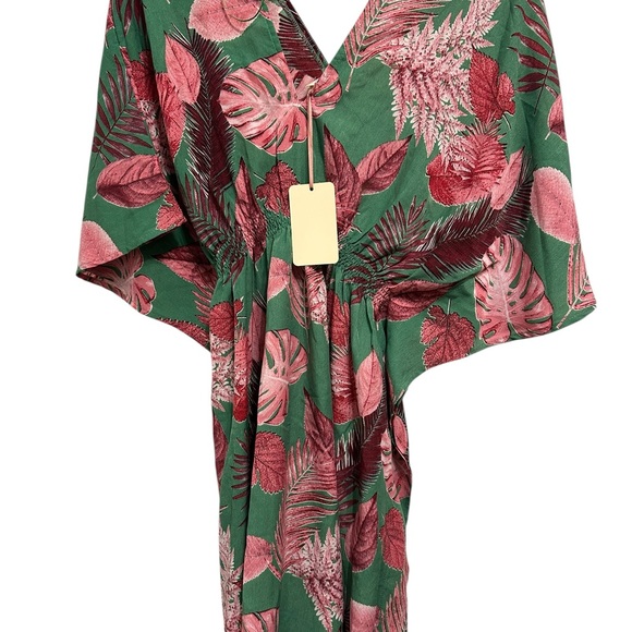 Entro Green and Pink Leaf Pattern Dress - Picture 1 of 4